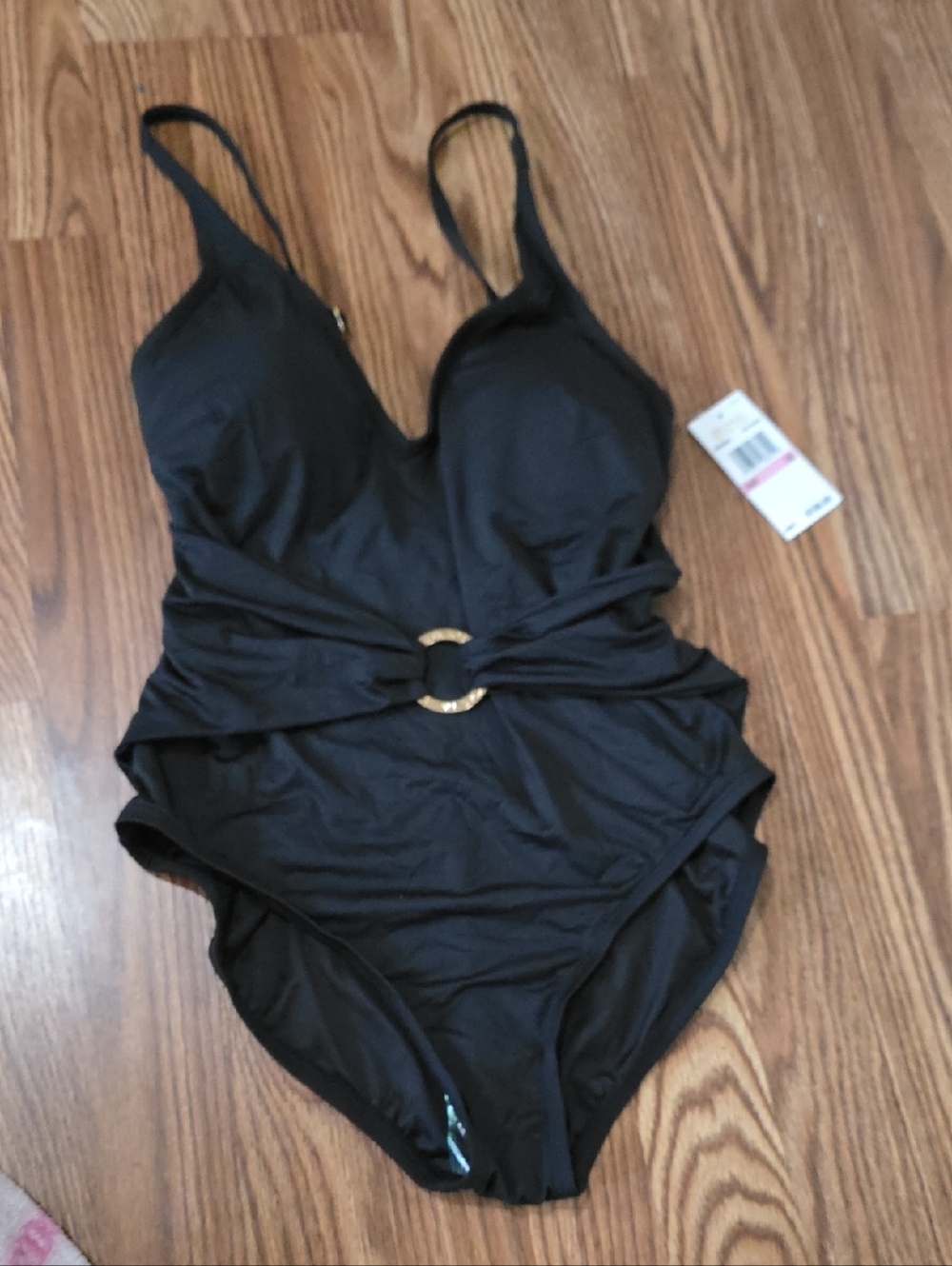 Michael Kors Black One-Piece Swimsuit with Gold Ring Accent